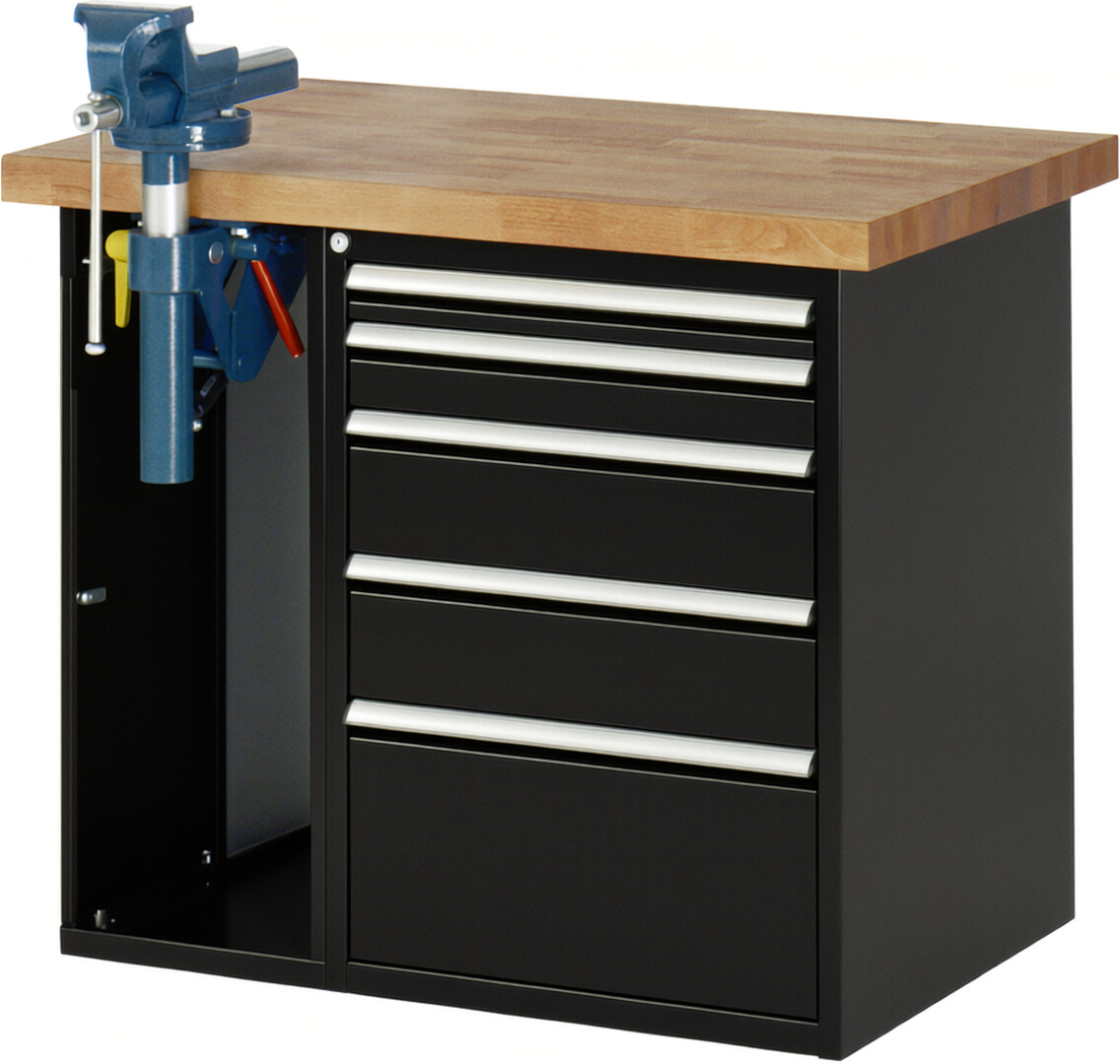 RAU Werkbank schwarz - Breite 100 cm - Tiefe 70 cm - Höhe 89 cm - Buche-Massiv Arbeitsplatte 40 mm