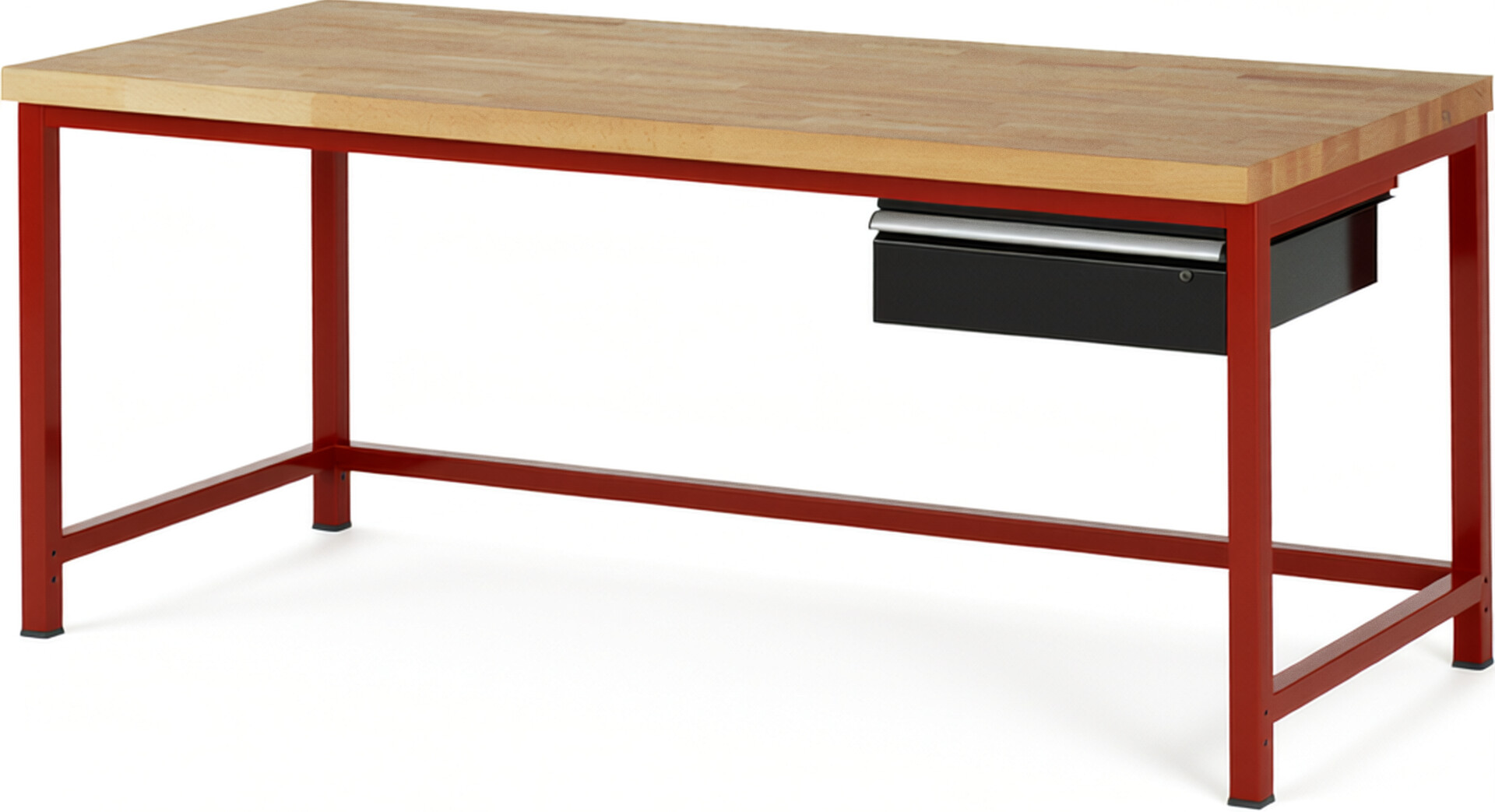Werkbank Modell 8001 rot - schwarz, BxTxH 2000x900x840-1040 mm,  Buche-Massiv Arbeitsplatte 40 mm,  1 Schublade mit  Auszug 90 %