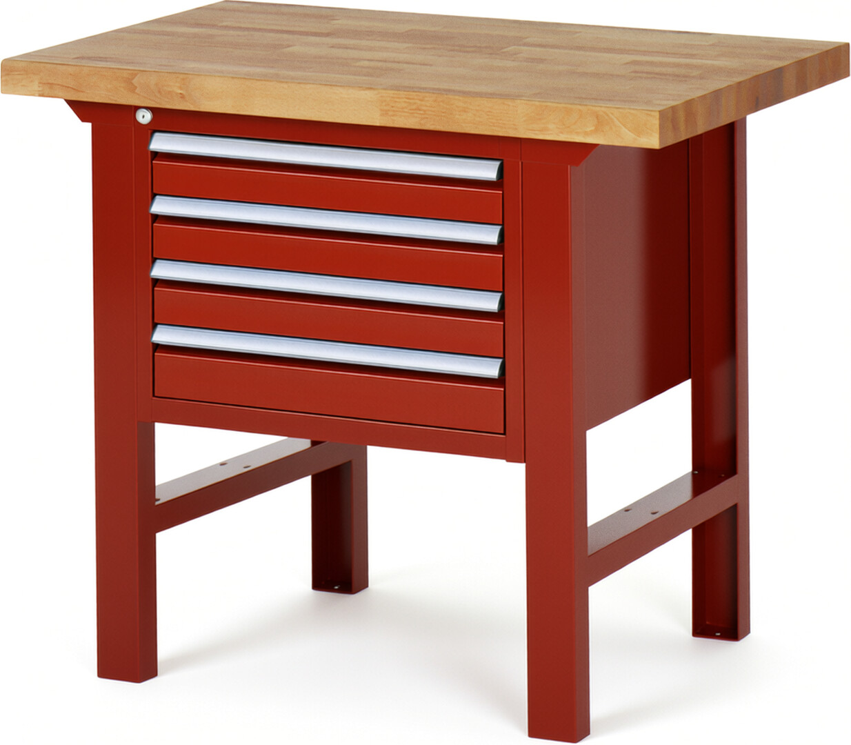 RAU Werkbank rot - Breite 100 cm - Tiefe 70 cm - Höhe 84 cm - Buche-Massiv Arbeitsplatte 40 mm