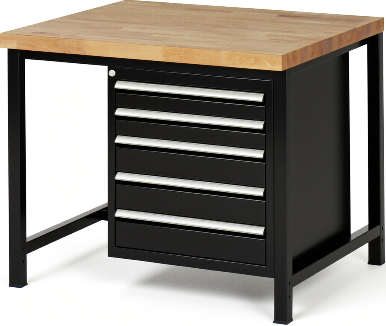 RAU Werkbank schwarz - Breite 100 cm - Tiefe 90 cm - Höhe 84 cm - Buche-Massiv Arbeitsplatte 40 mm