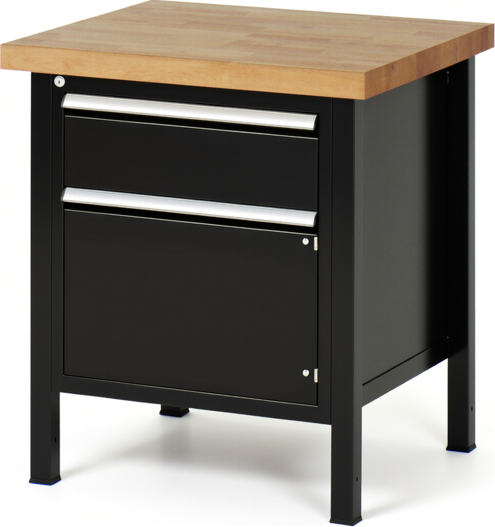 RAU Werkbank schwarz - Breite 75 cm - Tiefe 70 cm - Höhe 84 cm - Buche-Massiv Arbeitsplatte 40 mm