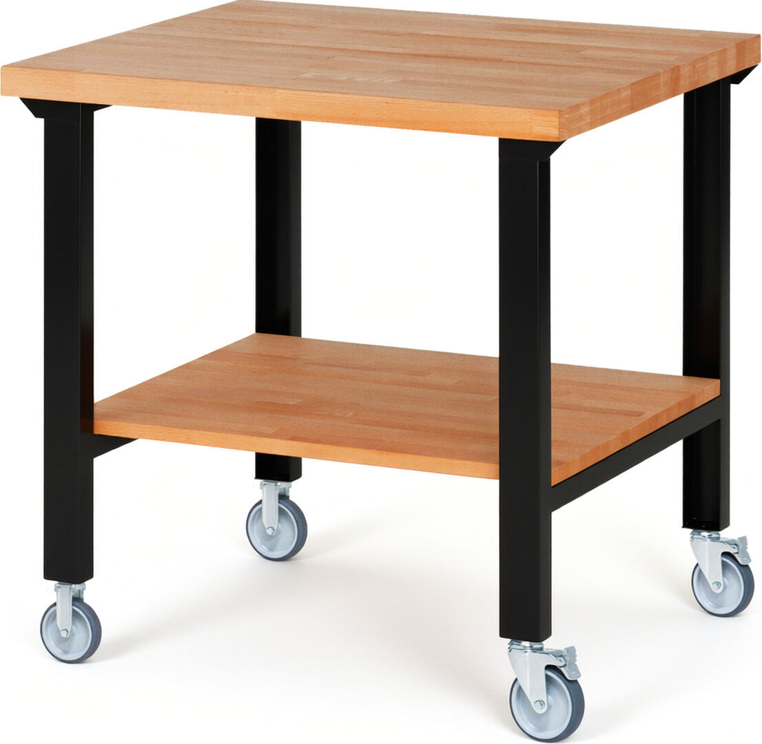 RAU Werkbank schwarz - Breite 100 cm - Tiefe 90 cm - Höhe 100 cm - Buche-Massiv Arbeitsplatte 40 mm