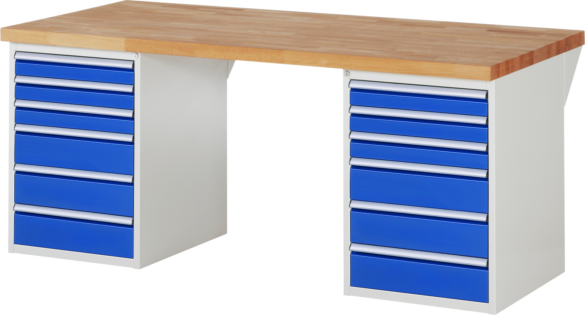 Werkbank Modell 7515 rot - schwarz, BxTxH 2000x900x890 mm,  Buche-Massiv Arbeitsplatte 40 mm,  12 Schubladen mit  Vollauszug 100 % und  SoftClosing