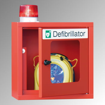Defibrillatorenschrank mit akustischem und optischem Alarm - 490x400x220 mm (HxBxT) - Sichtfenster - feuerrot