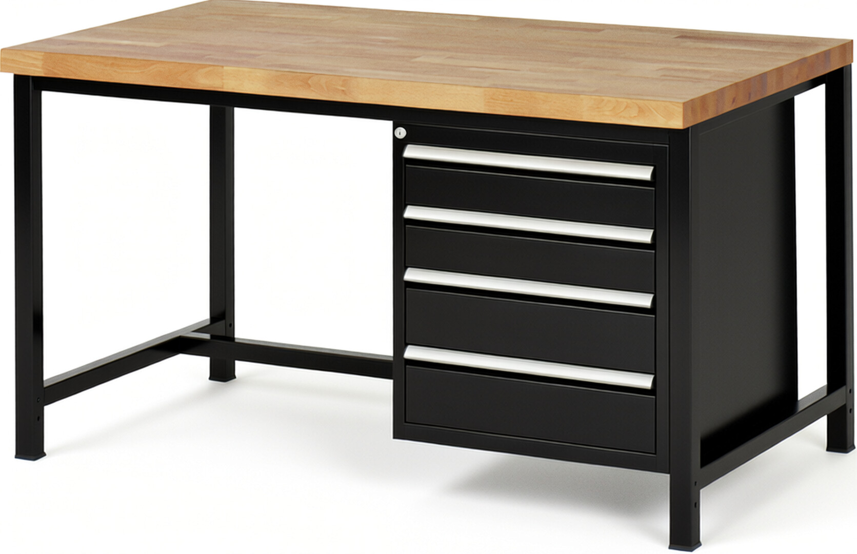 RAU Werkbank schwarz - Breite 150 cm - Tiefe 90 cm - Höhe 84 cm - Buche-Massiv Arbeitsplatte 40 mm