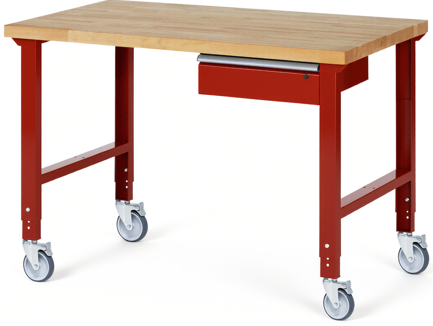 RAU Werkbank rot - Breite 150 cm - Tiefe 90 cm - Höhe 100 cm - Buche-Massiv Arbeitsplatte 40 mm