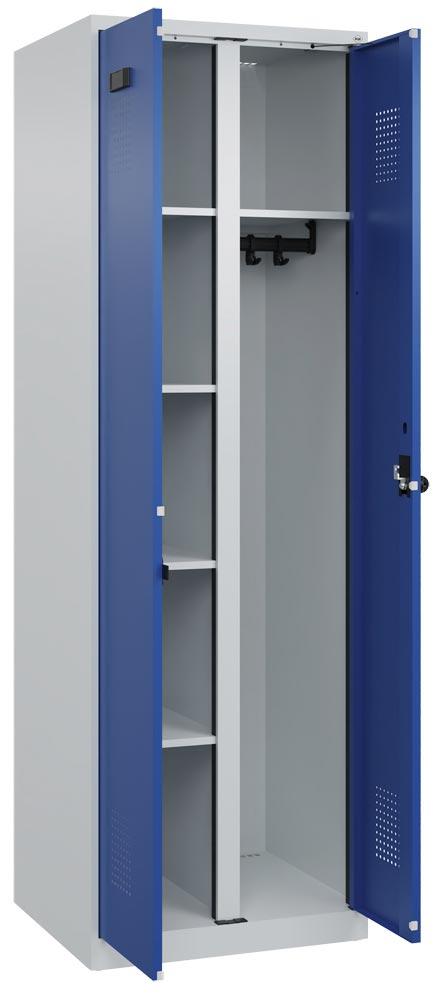 Wäscheschrank, Garderobenschrank Premium Plus, BxTxH 600x500x1850 mm, 2 Abteile a 300 mm, Bodenstehend, Drehriegel, RAL 7035/5010