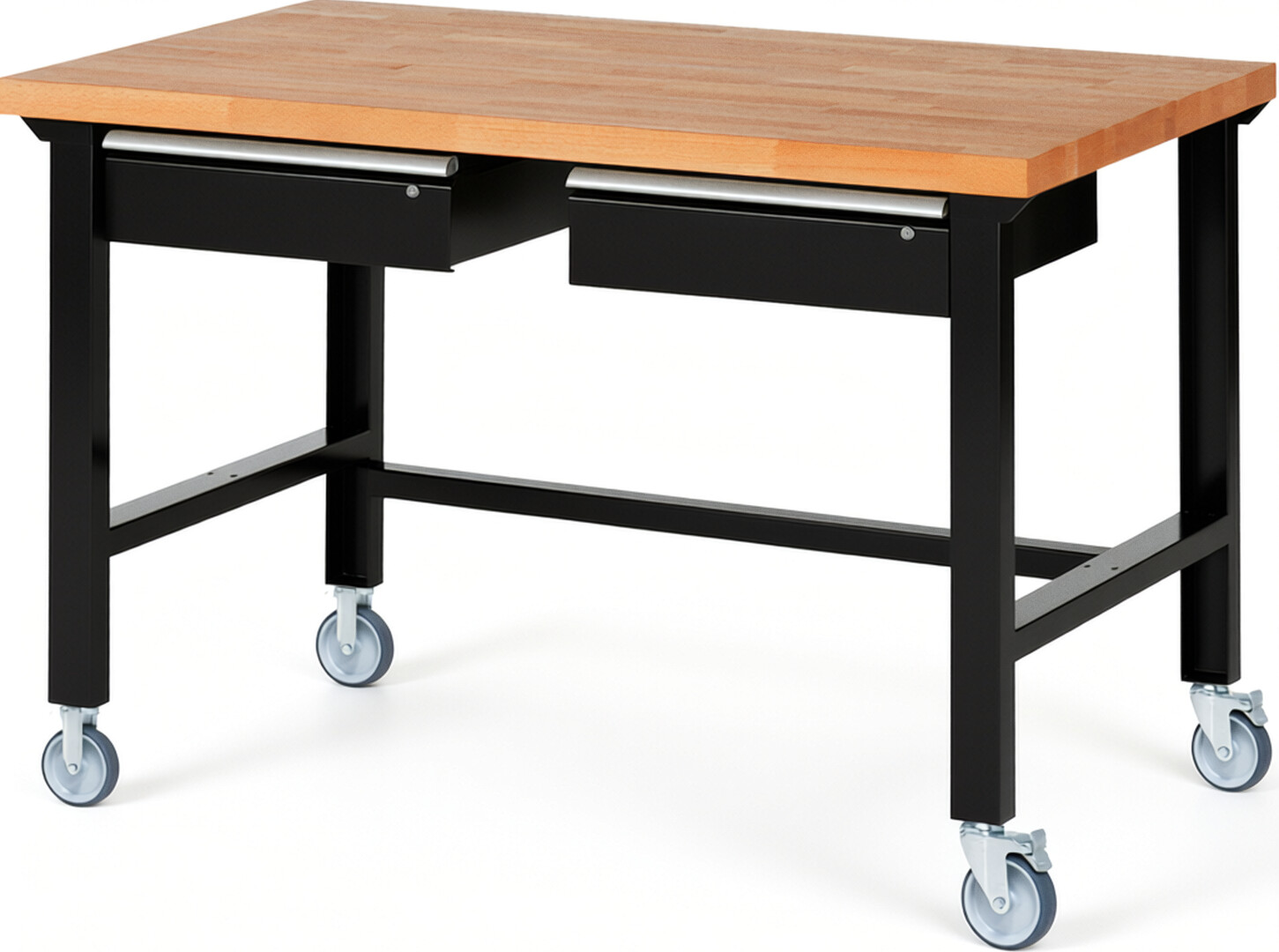 RAU Werkbank schwarz - Breite 150 cm - Tiefe 90 cm - Höhe 100 cm - Buche-Massiv Arbeitsplatte 40 mm