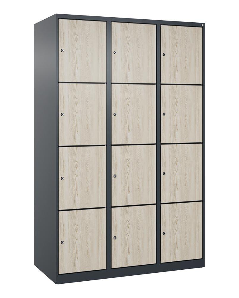 Fächerschrank mit MDF Türen, Breite 120 cm, Höhe 185 cm, Tiefe 50 cm, 12 Fächer