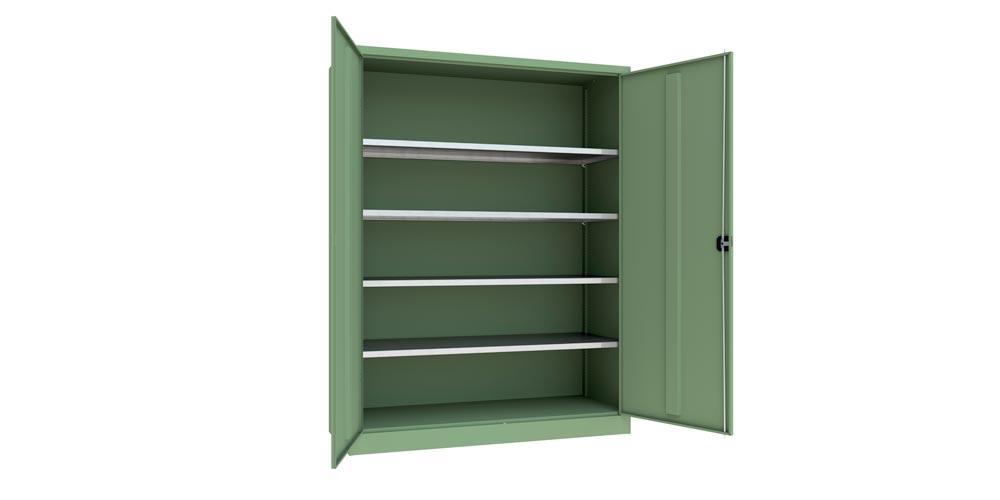 Flügeltürenschrank - Vollblechtüren - 1.950x1.500x600 mm (HxBxT) - 4 Einlegeböden verzinkt - Zylinderschloss - resedagrün