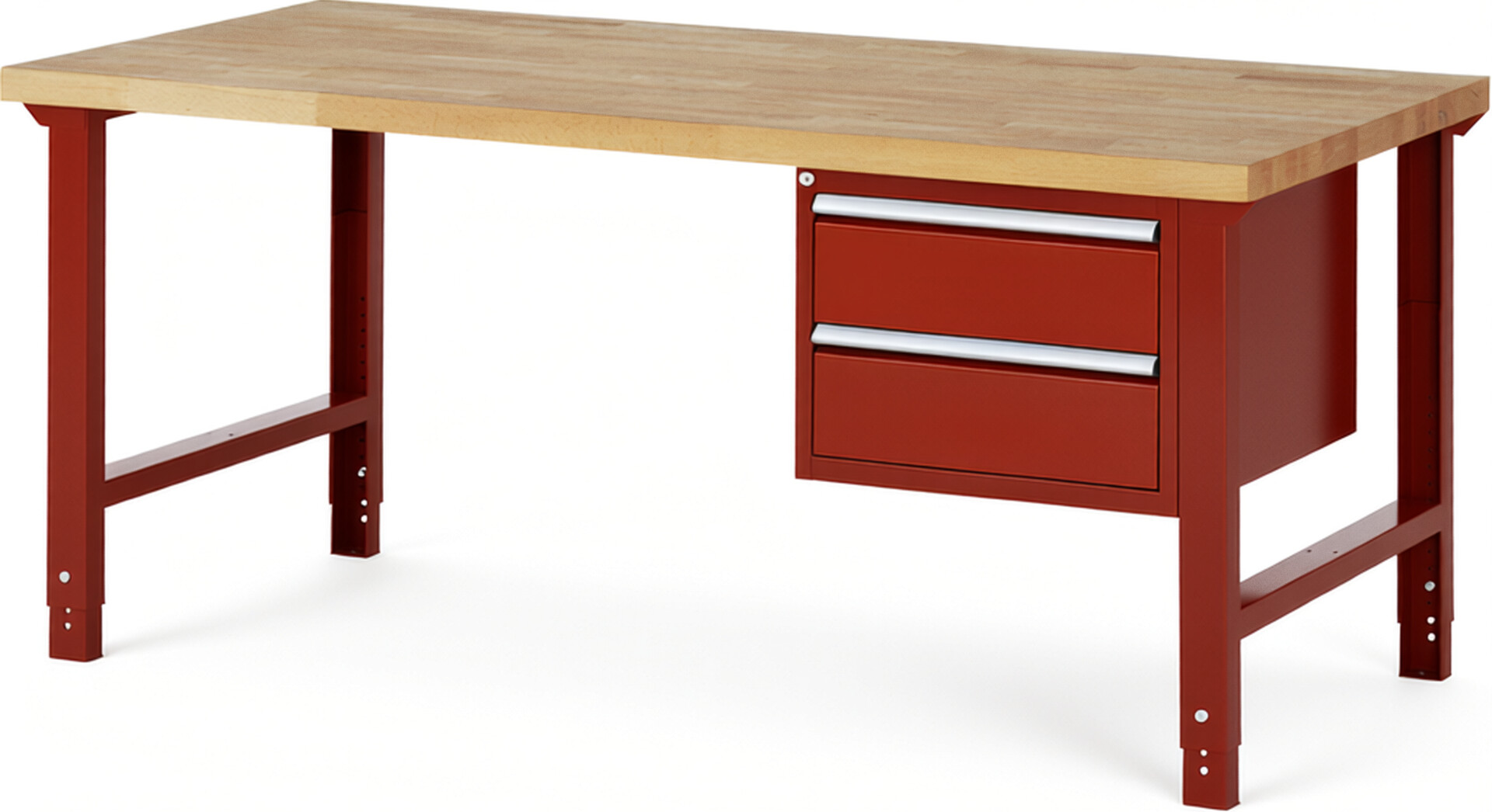 RAU Werkbank rot - Breite 200 cm - Tiefe 90 cm - Höhe 114 cm - Buche-Massiv Arbeitsplatte 40 mm