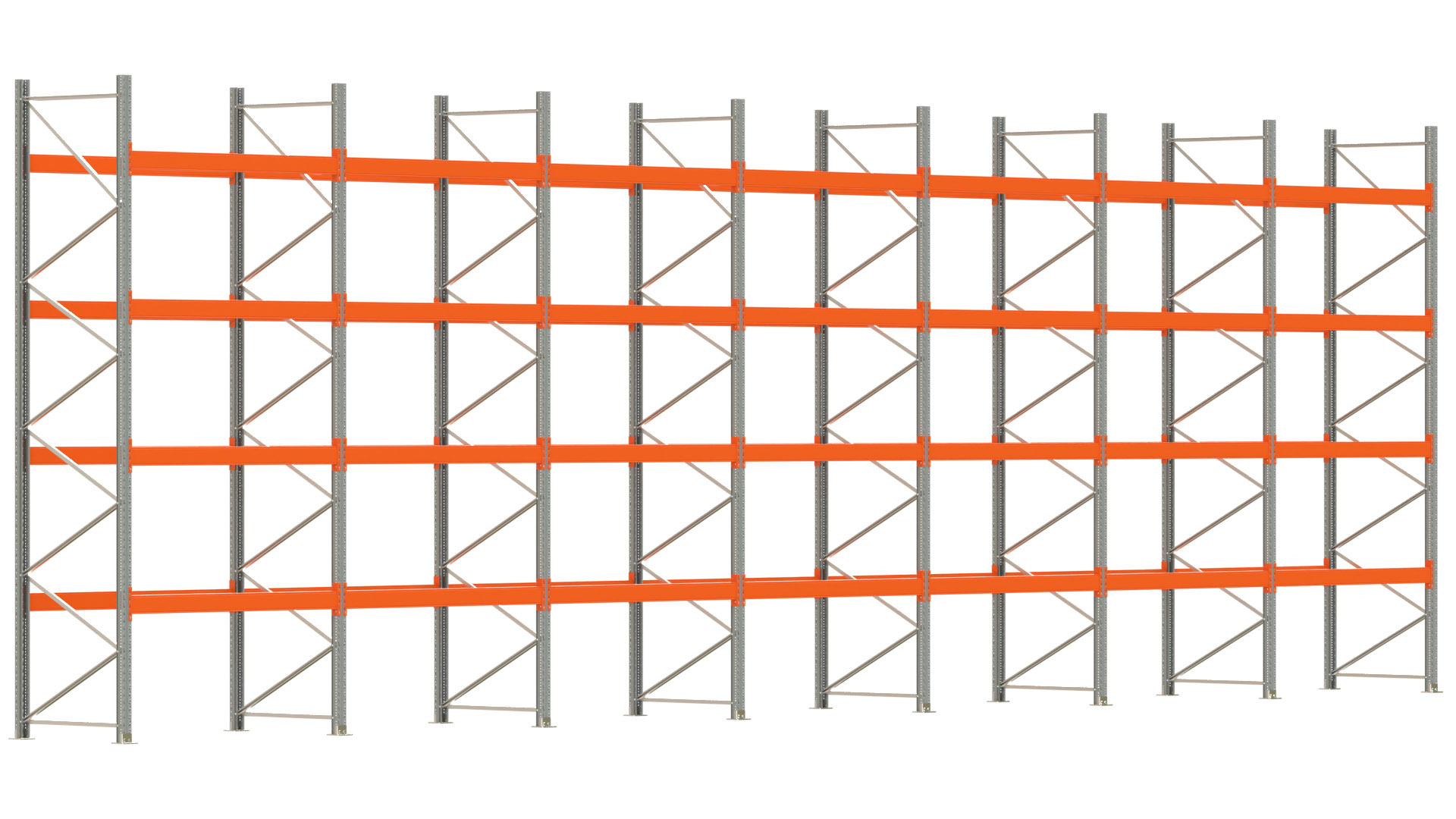 Palettenregal ARTUS - Breite 1398 cm - Höhe 450 cm - Tiefe 110 cm - Fachlast 2000 kg - 70 Palettenstellplätze