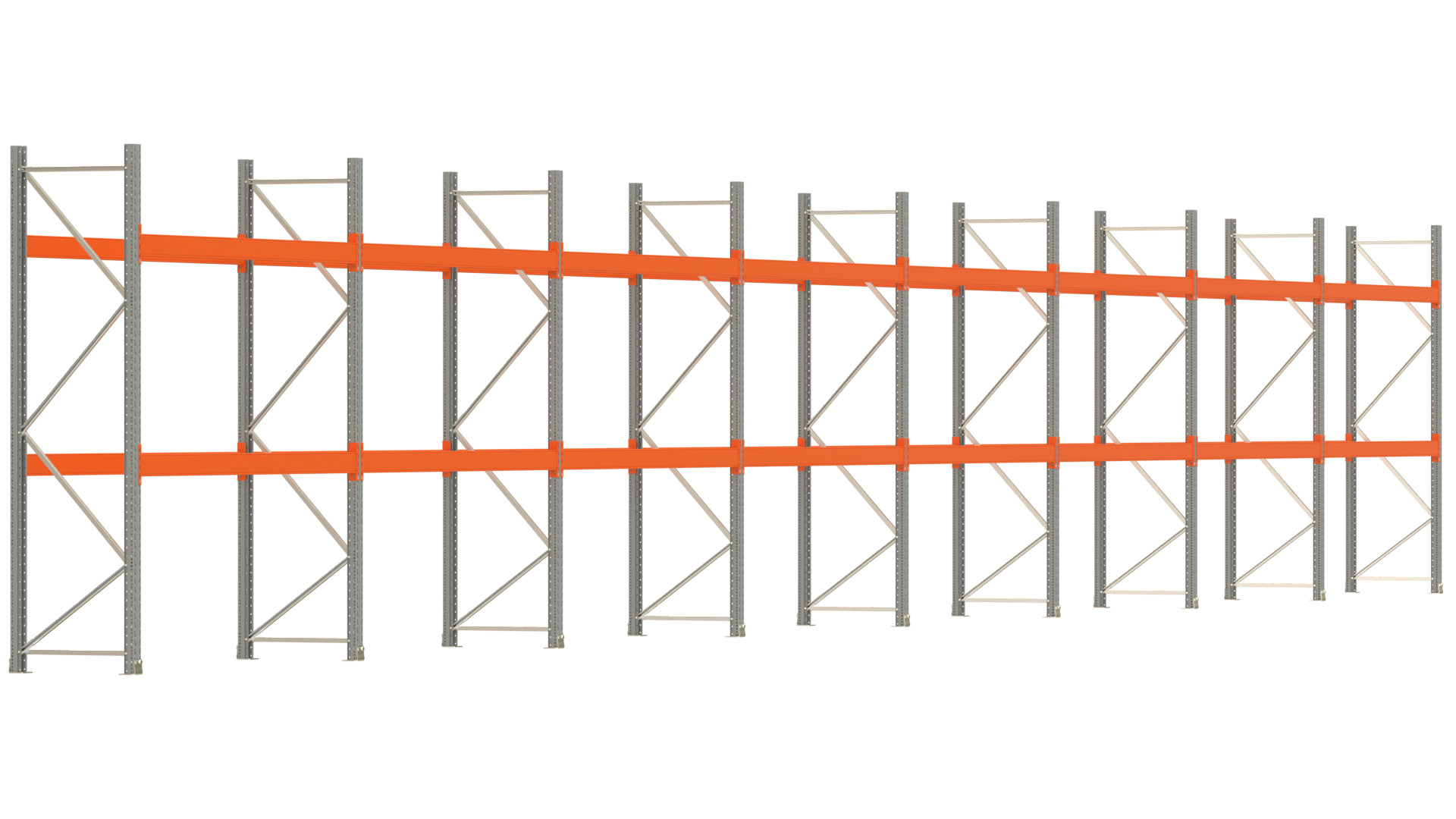 Palettenregal ARTUS - Breite 2236,5 cm - Höhe 300 cm - Tiefe 80 cm - 2 Träger-Ebenen - max. Fachlast 3000 kg - 48 Palettenstellplätze