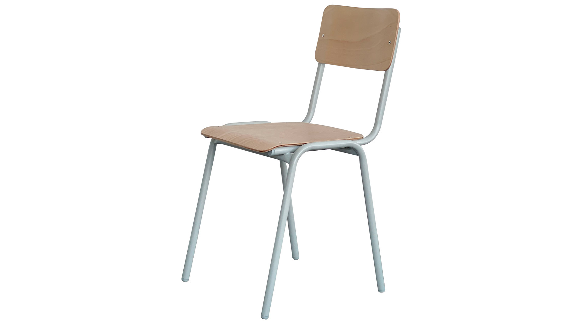 Stapelstuhl, Sitz und Rücken Buchensperrholz, naturlackiert, Gestell-Durchm. 20 mm, lichtgrau