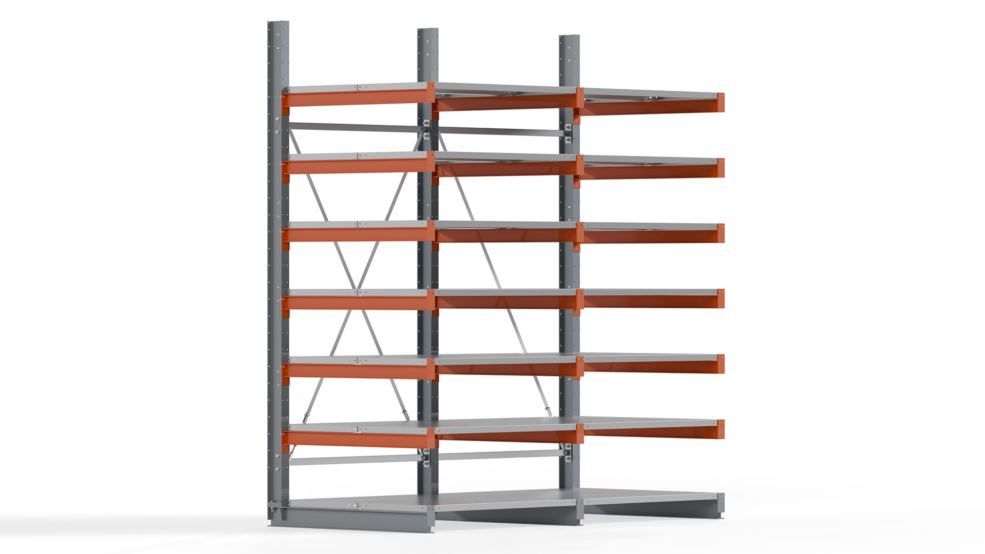 Kragarmregal KARL basic - lackiert - Breite: 256 cm - Höhe: 300 cm - Tiefe: 120 cm - Traglast je Kragarm: 370 kg - einseitig