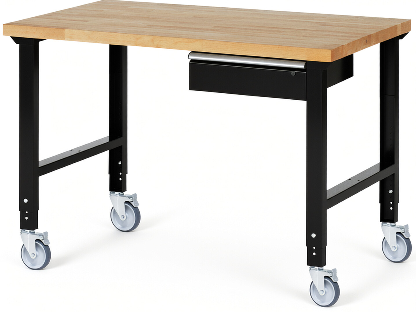 RAU Werkbank schwarz - Breite 150 cm - Tiefe 90 cm - Höhe 100 cm - Buche-Massiv Arbeitsplatte 40 mm