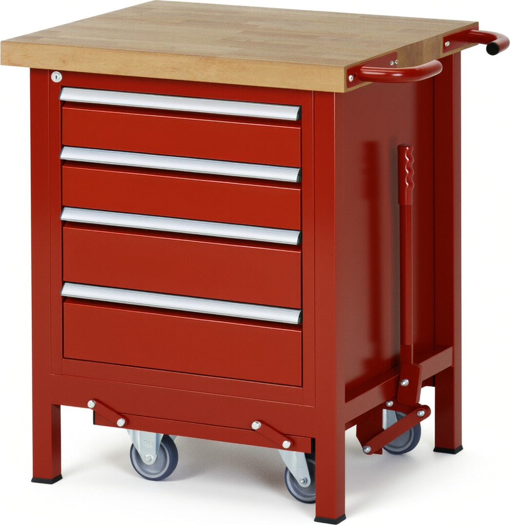 RAU Werkbank rot - Breite 75 cm - Tiefe 70 cm - Höhe 88 cm - Buche-Massiv Arbeitsplatte 40 mm