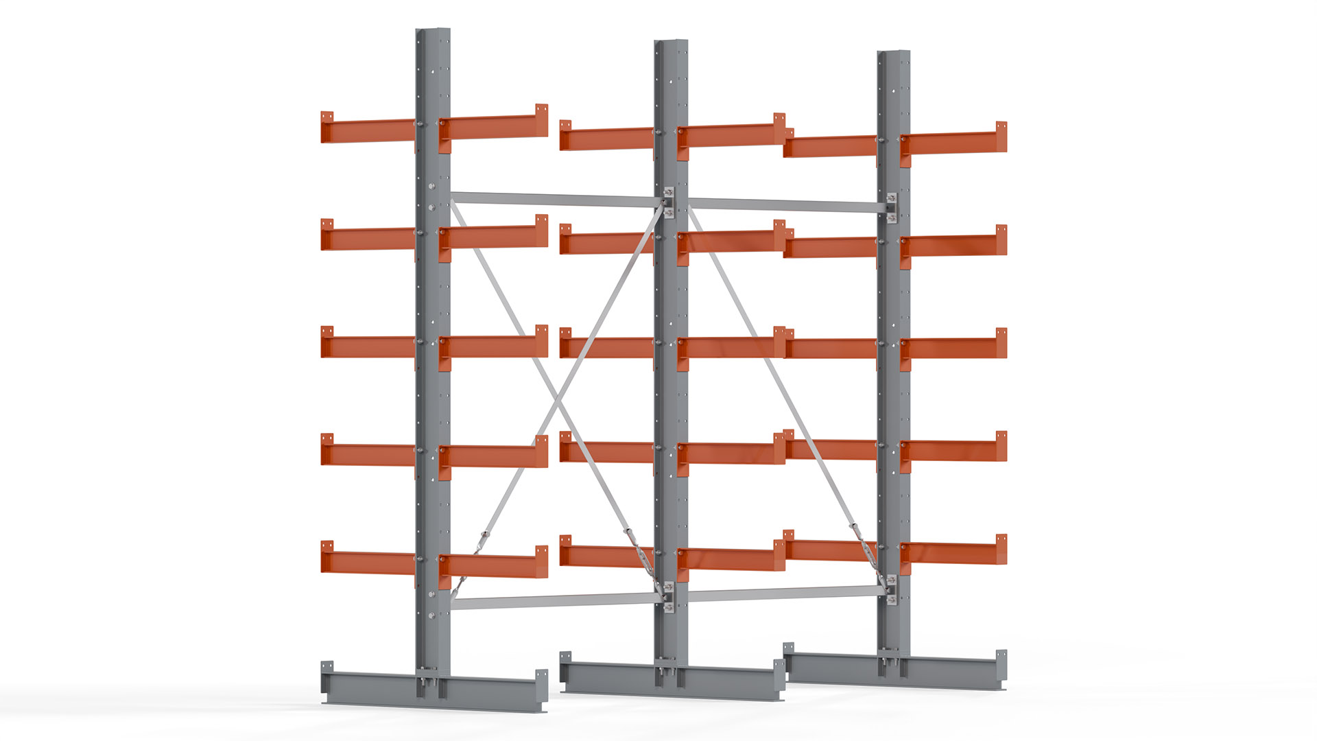 Kragarmregal KARL basic - lackiert - Breite: 256 cm - Höhe: 250 cm - Tiefe: 50 cm - Traglast je Kragarm: 870 kg - beidseitig
