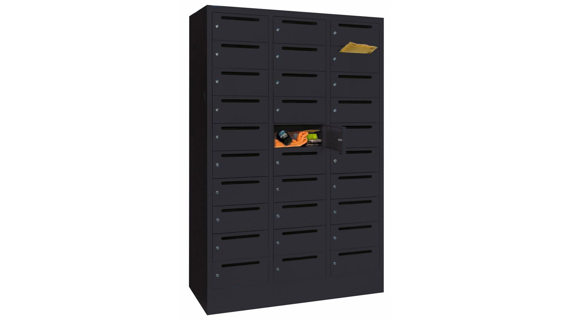 Postverteilerschrank, Breite 120 cm, Höhe 185 cm, Tiefe 50 cm, 30 Fächer