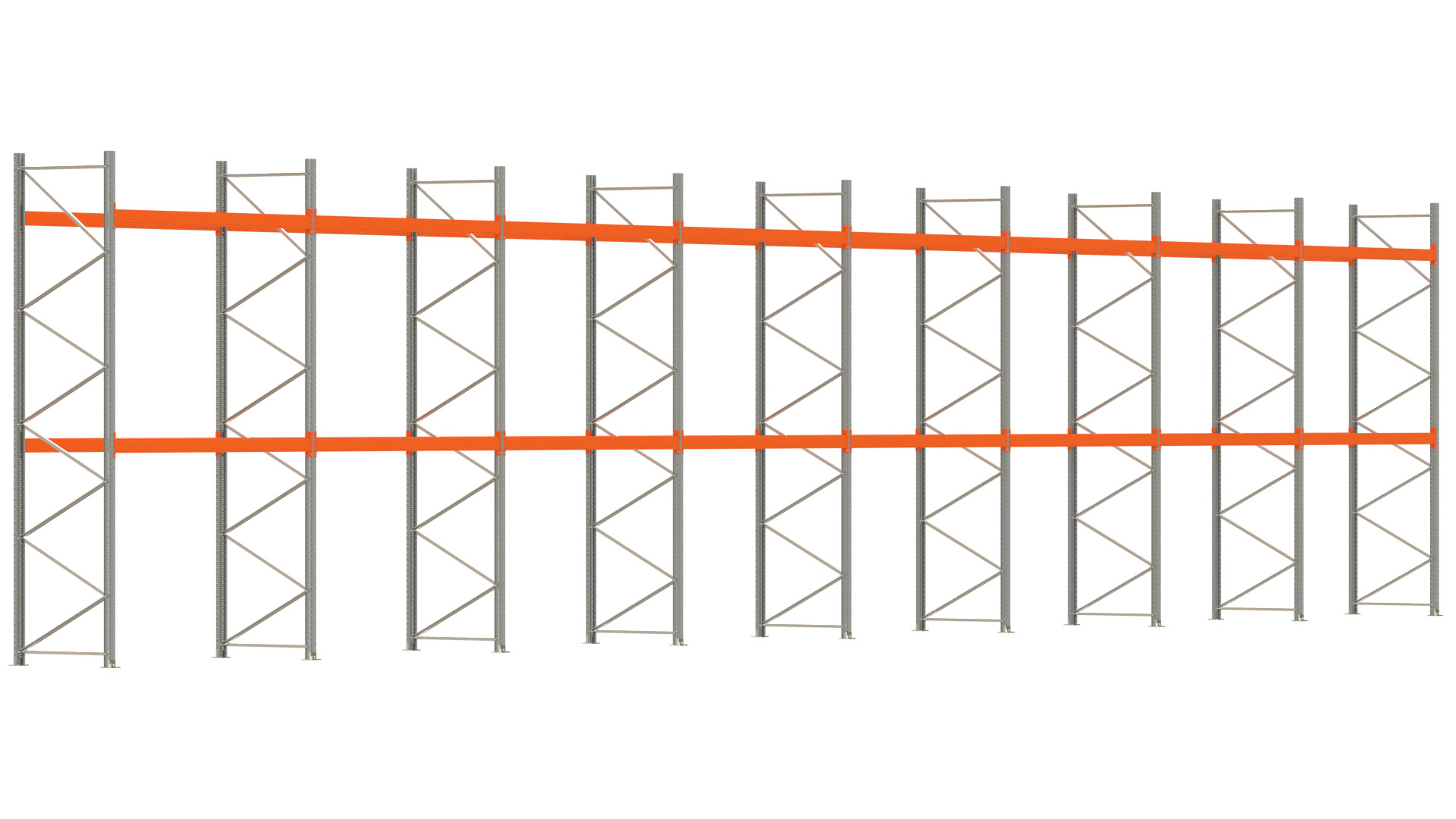 Palettenregal ARTUS - Breite 2236,5 cm - Höhe 450 cm - Tiefe 110 cm - Fachlast 3000 kg - 72 Palettenstellplätze