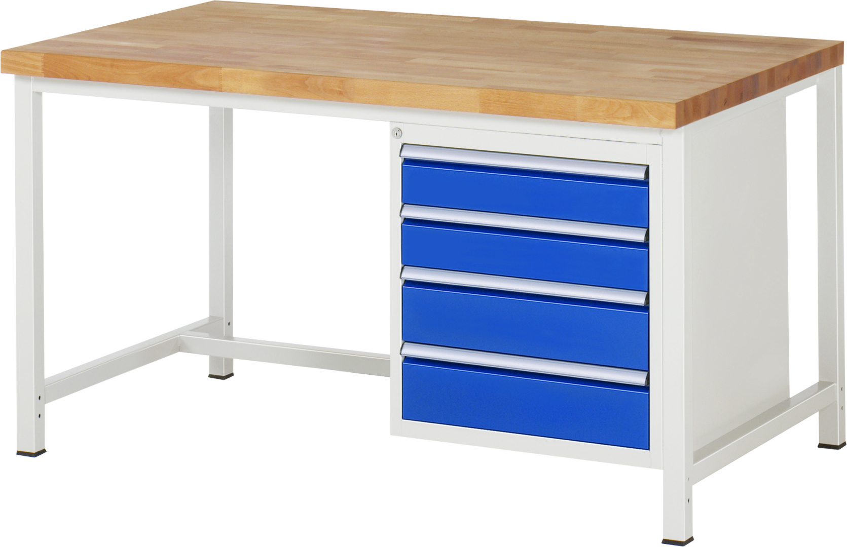 Werkbank Modell 8162,  BxTxH 1500x900x840 mm,  Buche-Massiv Arbeitsplatte 40 mm,  4 Schubladen mit  Vollauszug 100 % und  SoftClosing