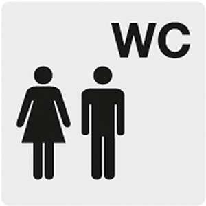 Hinweisschild, WC + Frau + Mann, Alu selbstklebend, 60x60 mm, Farbe silber