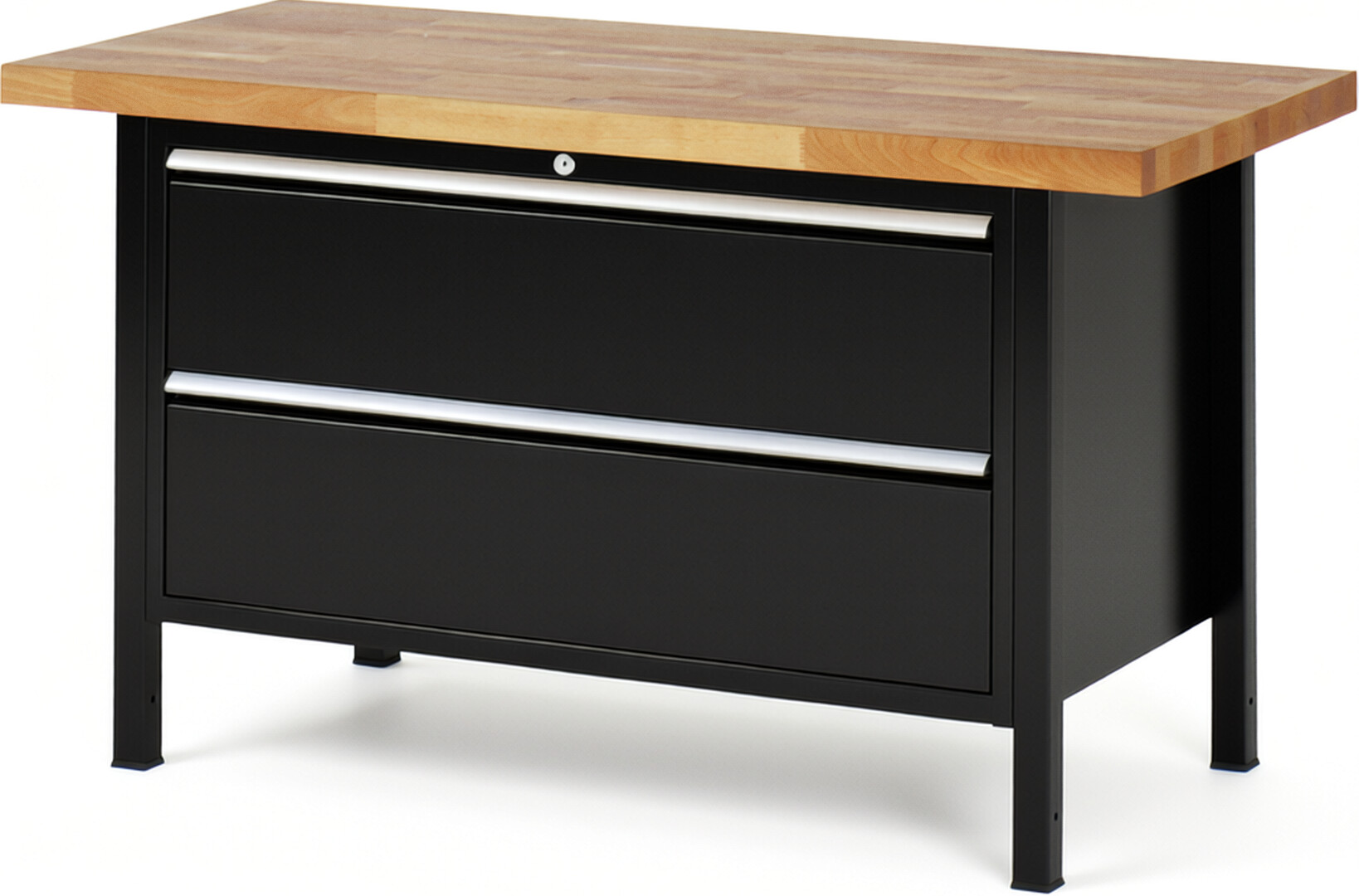 RAU Werkbank schwarz - Breite 150 cm - Tiefe 70 cm - Höhe 84 cm - Buche-Massiv Arbeitsplatte 40 mm