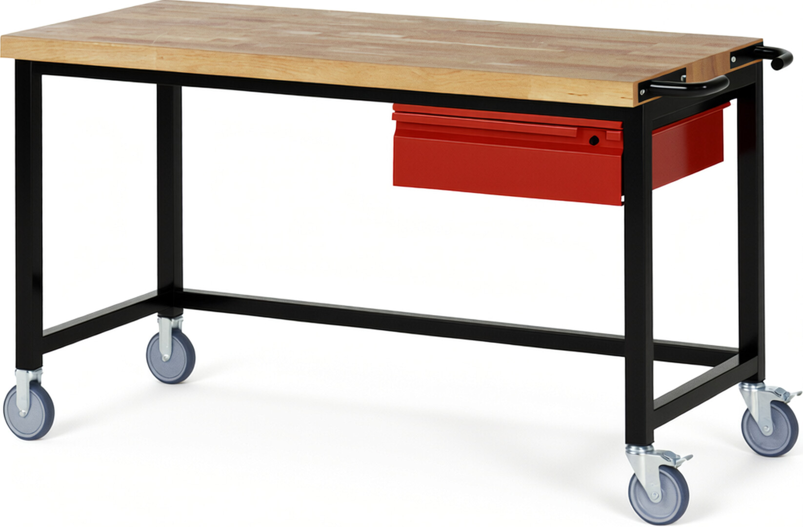 RAU Werkbank schwarz - rot - Breite 150 cm - Tiefe 70 cm - Höhe 88 cm - Buche-Massiv Arbeitsplatte 40 mm