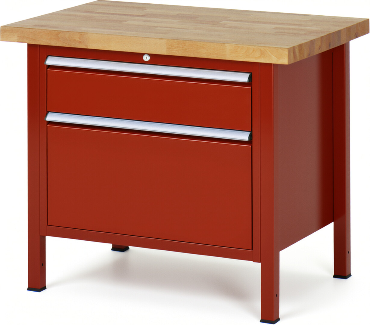 Werkbank Modell 8256 rot, BxTxH 1000x700x840-1040 mm,  Buche-Massiv Arbeitsplatte 40 mm,  2 Schubladen mit  Vollauszug 100 % und  SoftClosing