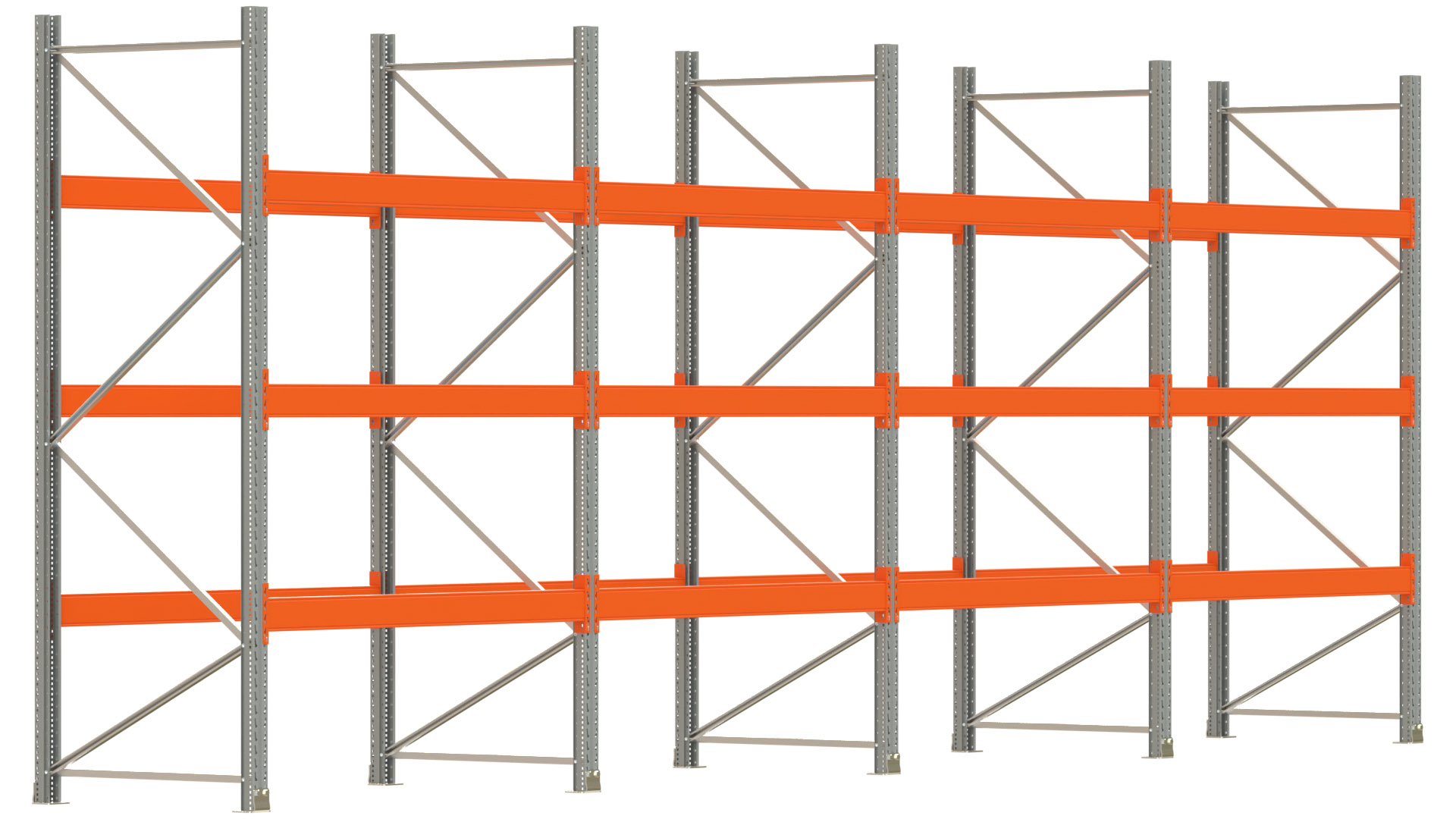 Palettenregal ARTUS - Breite 802,5 cm - Höhe 300 cm - Tiefe 110 cm - 3 Träger-Ebenen - max. Fachlast 3000 kg - 32 Palettenstellplätze