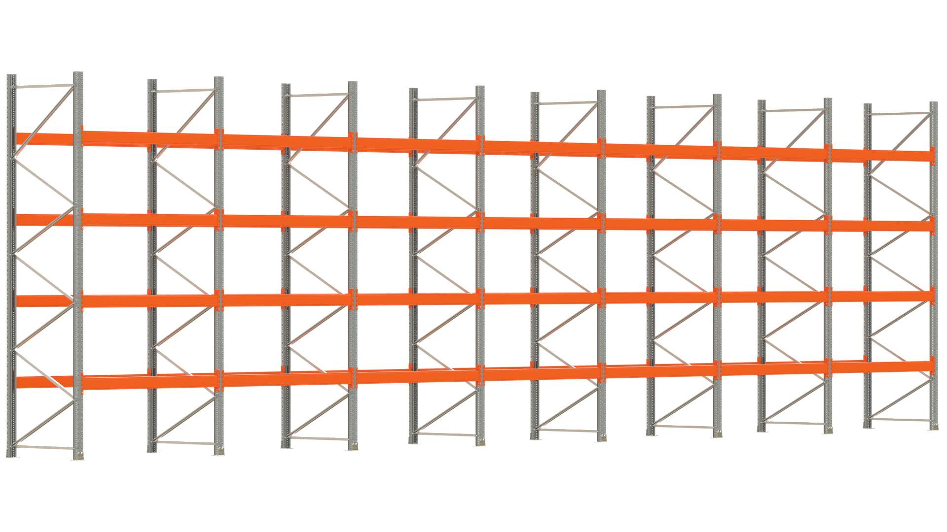 Palettenregal ARTUS - Breite 1398 cm - Höhe 400 cm - Tiefe 110 cm - Fachlast 2600 kg - 70 Palettenstellplätze