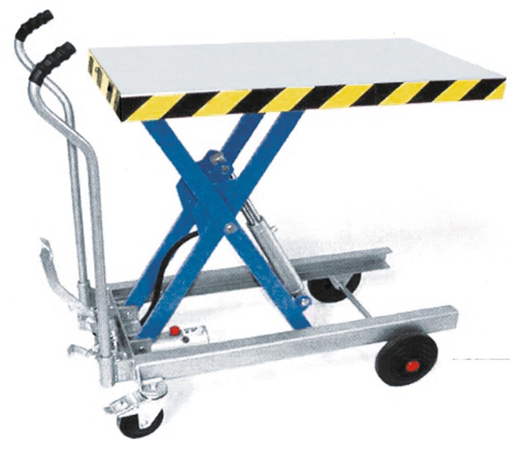 Scherenhubwagen, Traglast 500 kg, Hubbereich 365-975 mm, Tischplatte BxT 970x500 mm, Bereifung Gummi