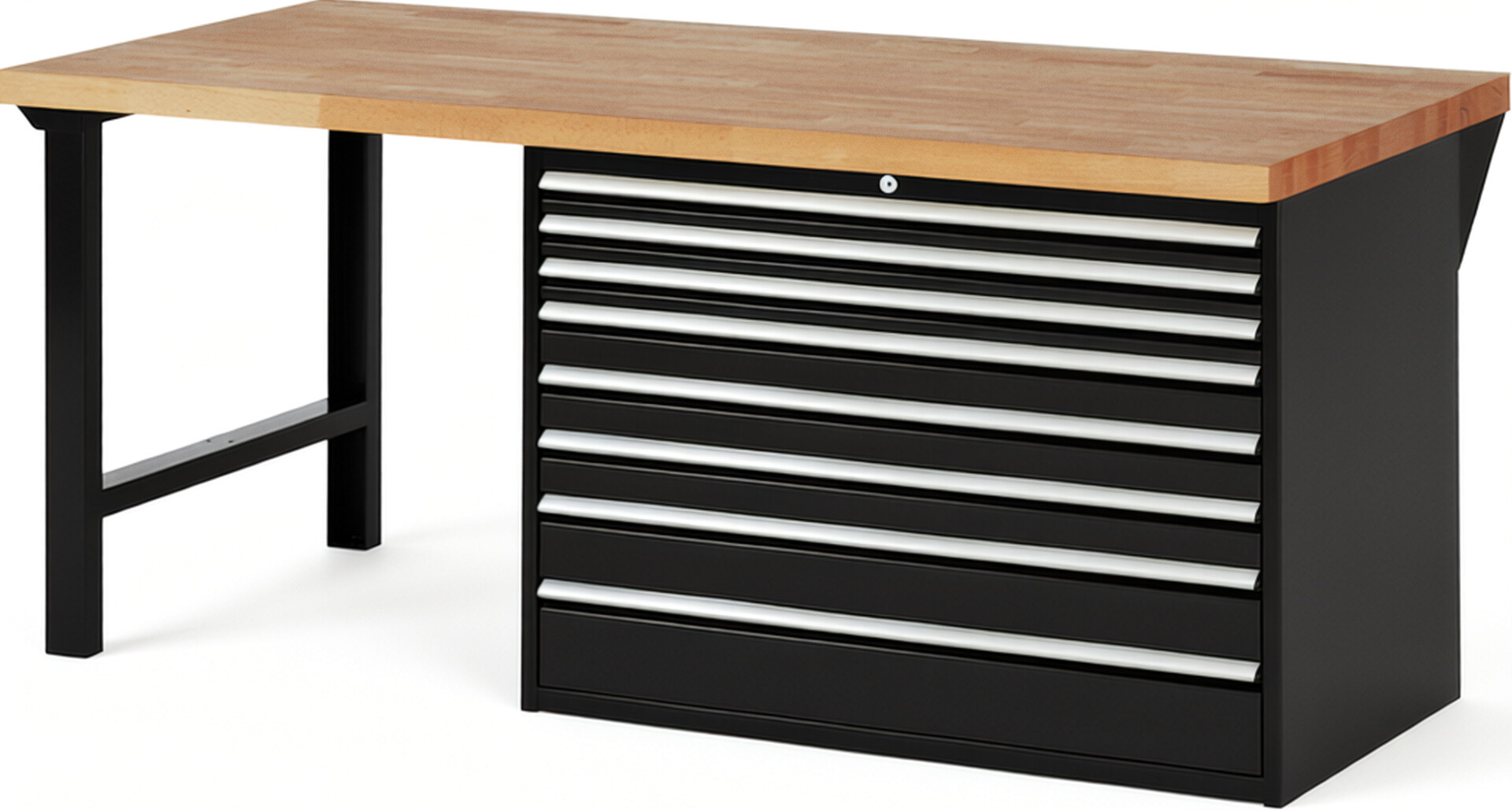 RAU Werkbank schwarz - Breite 200 cm - Tiefe 90 cm - Höhe 84 cm - Buche-Massiv Arbeitsplatte 40 mm