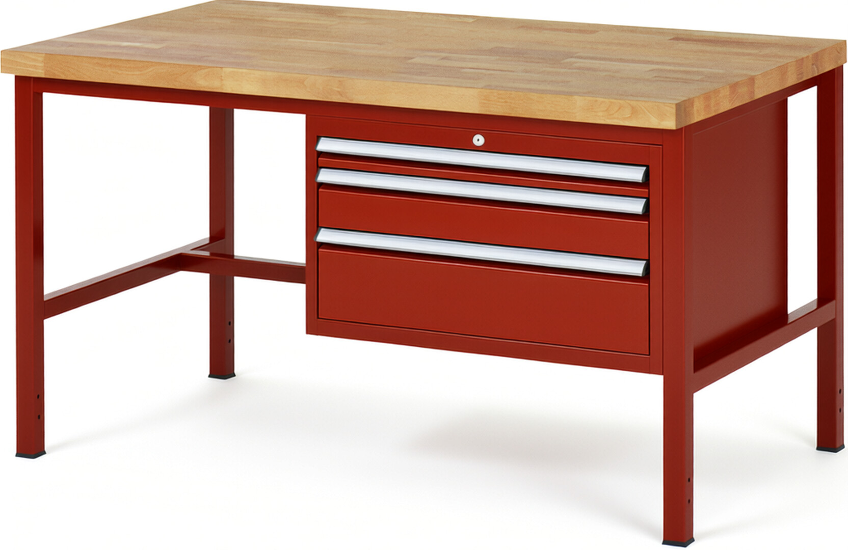 RAU Werkbank rot - Breite 150 cm - Tiefe 90 cm - Höhe 104 cm - Buche-Massiv Arbeitsplatte 40 mm