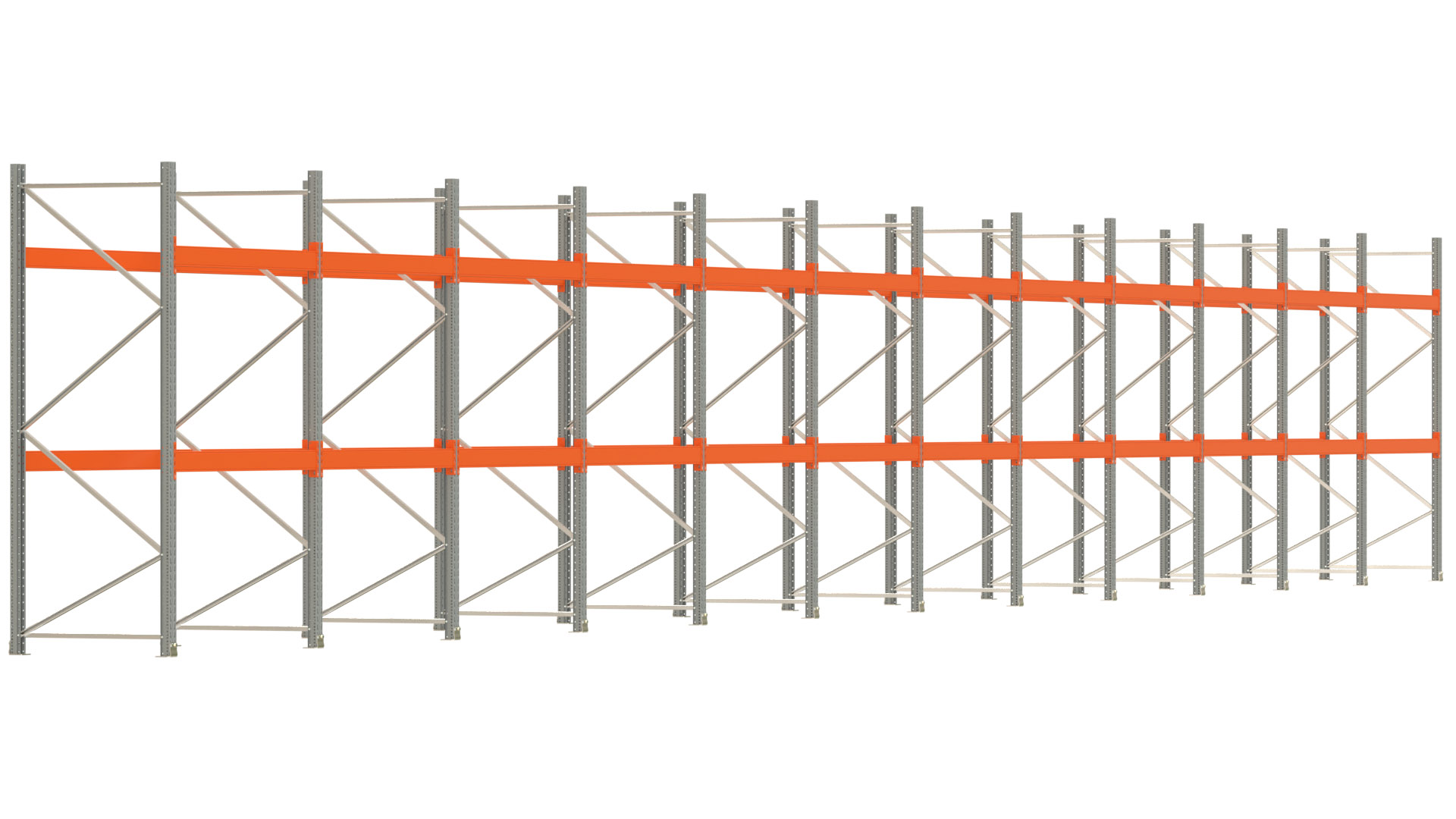 Palettenregal ARTUS - Breite 2390,5 cm - Höhe 300 cm - Tiefe 110 cm - 2 Träger-Ebenen - max. Fachlast 2000 kg - 72 Palettenstellplätze