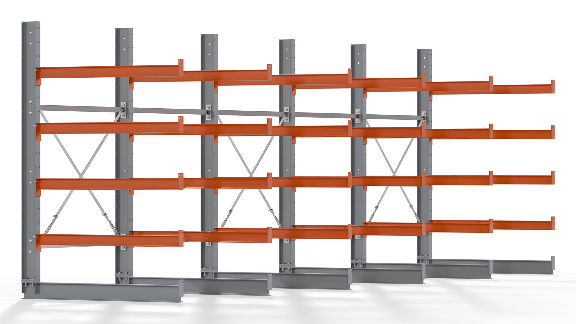 Kragarmregal KARL basic - lackiert - Breite: 640 cm - Höhe: 200 cm - Tiefe: 120 cm - Traglast je Kragarm: 370 kg - einseitig