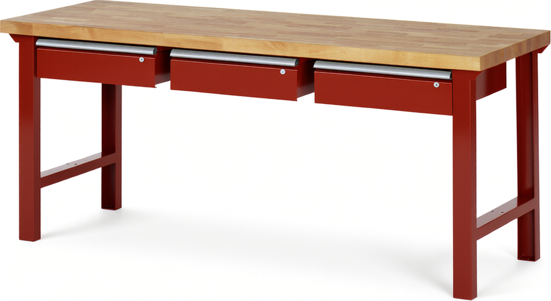 RAU Werkbank rot - Breite 200 cm - Tiefe 70 cm - Höhe 84 cm - Buche-Massiv Arbeitsplatte 40 mm