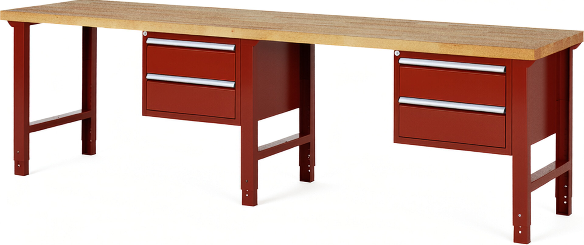 RAU Werkbank rot - Breite 300 cm - Tiefe 70 cm - Höhe 114 cm - Buche-Massiv Arbeitsplatte 40 mm