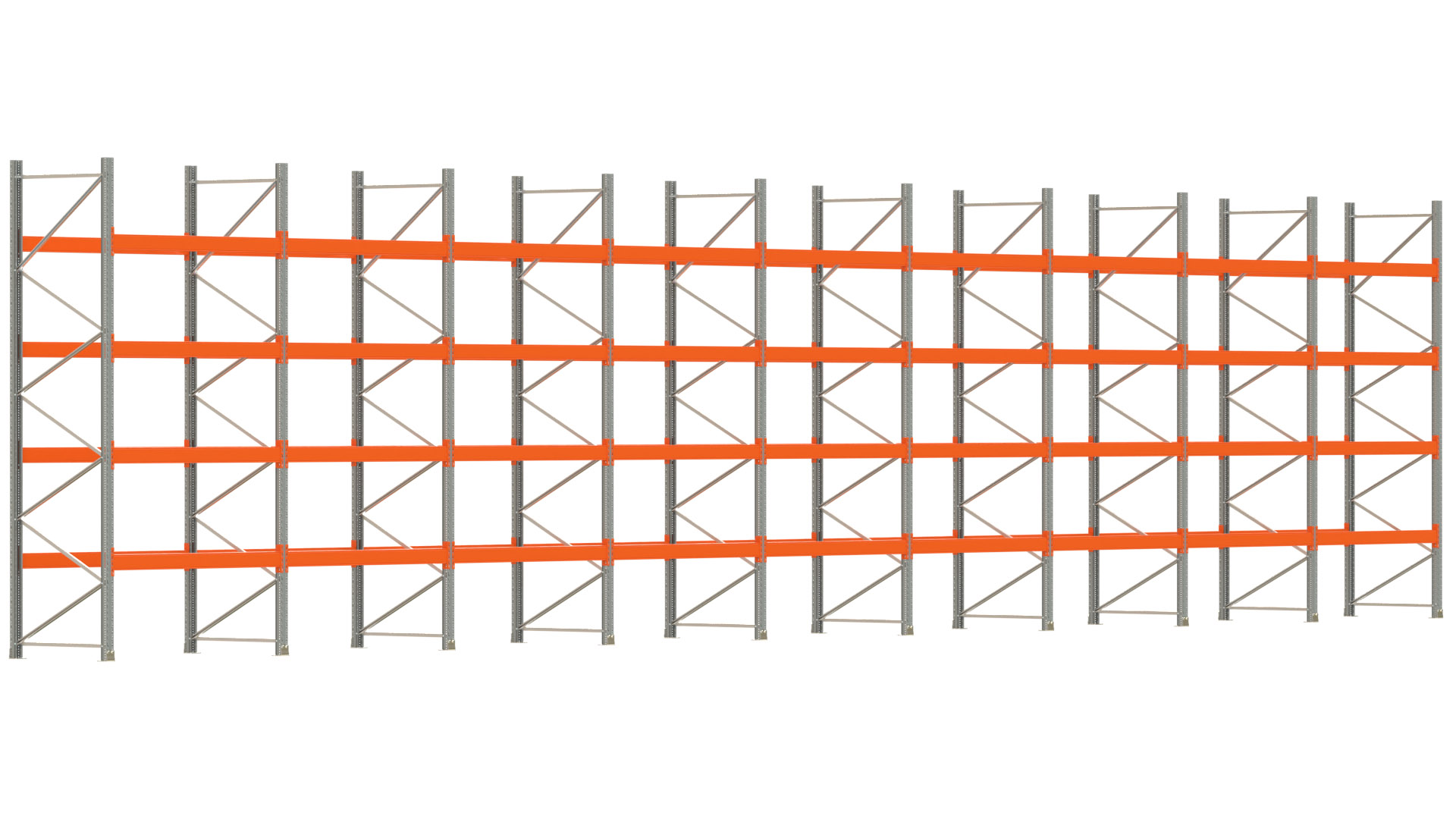 Palettenregal ARTUS - Breite 1795 cm - Höhe 400 cm - Tiefe 110 cm - Fachlast 2000 kg - 90 Palettenstellplätze