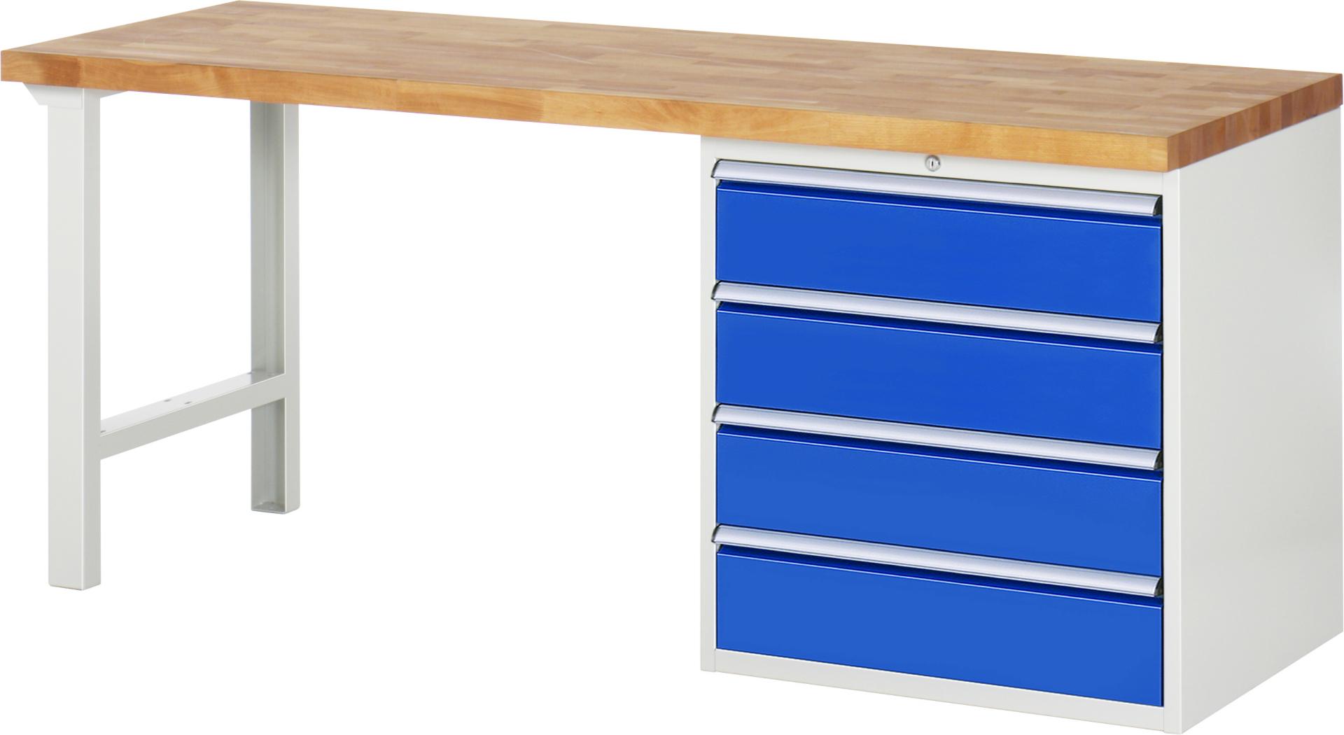 Werkbank Modell 7609 rot - schwarz, BxTxH 2000x700x840 mm,  Buche-Massiv Arbeitsplatte 40 mm,  4 Schubladen mit  Auszug 90 %