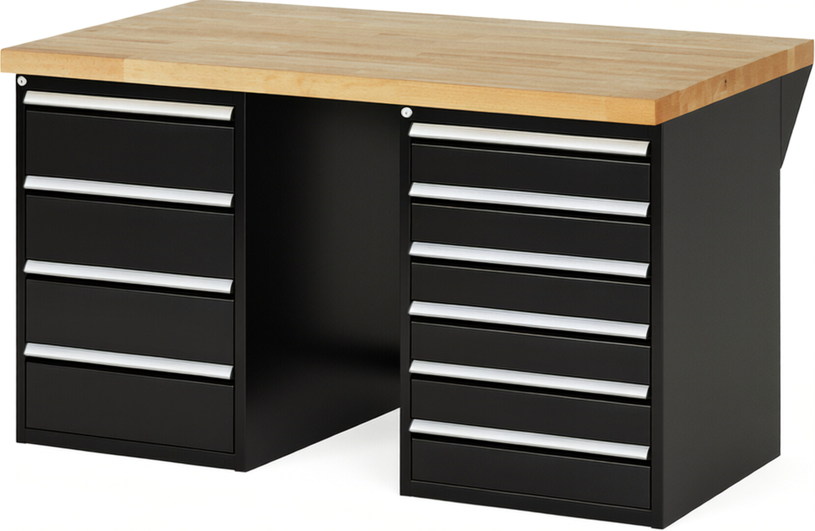 RAU Werkbank schwarz - Breite 150 cm - Tiefe 90 cm - Höhe 84 cm - Buche-Massiv Arbeitsplatte 40 mm