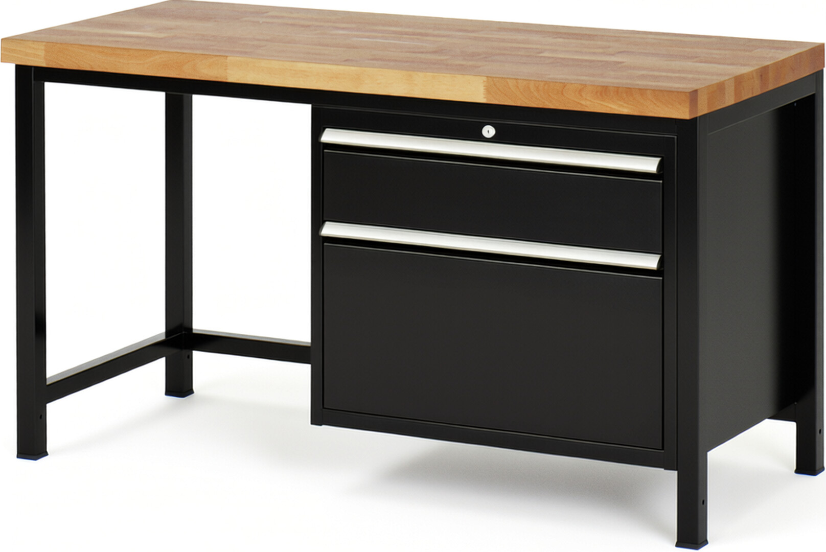 RAU Werkbank schwarz - Breite 150 cm - Tiefe 70 cm - Höhe 104 cm - Buche-Massiv Arbeitsplatte 40 mm