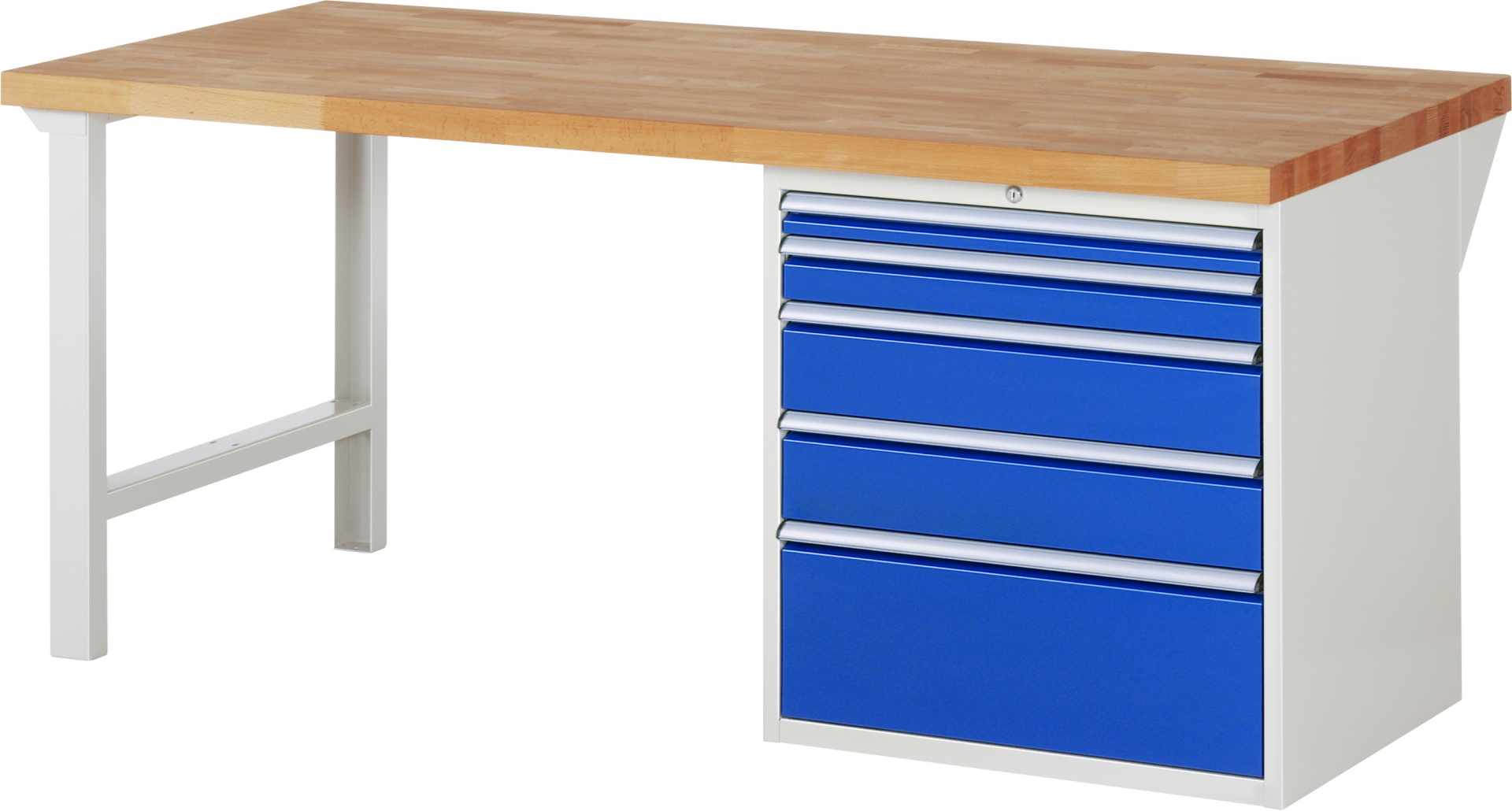 Werkbank Modell 7611 rot - schwarz, BxTxH 2000x900x890 mm,  Buche-Massiv Arbeitsplatte 40 mm,  5 Schubladen mit  Auszug 90 %