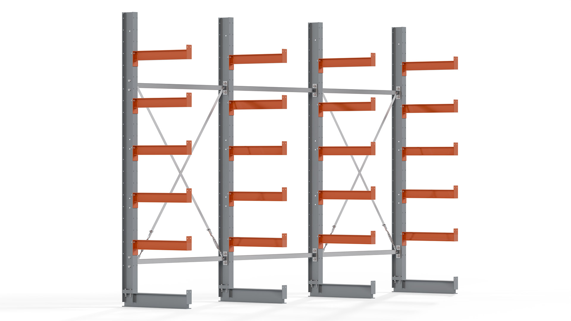 Kragarmregal KARL basic - lackiert - Breite: 384 cm - Höhe: 250 cm - Tiefe: 60 cm - Traglast je Kragarm: 730 kg - einseitig
