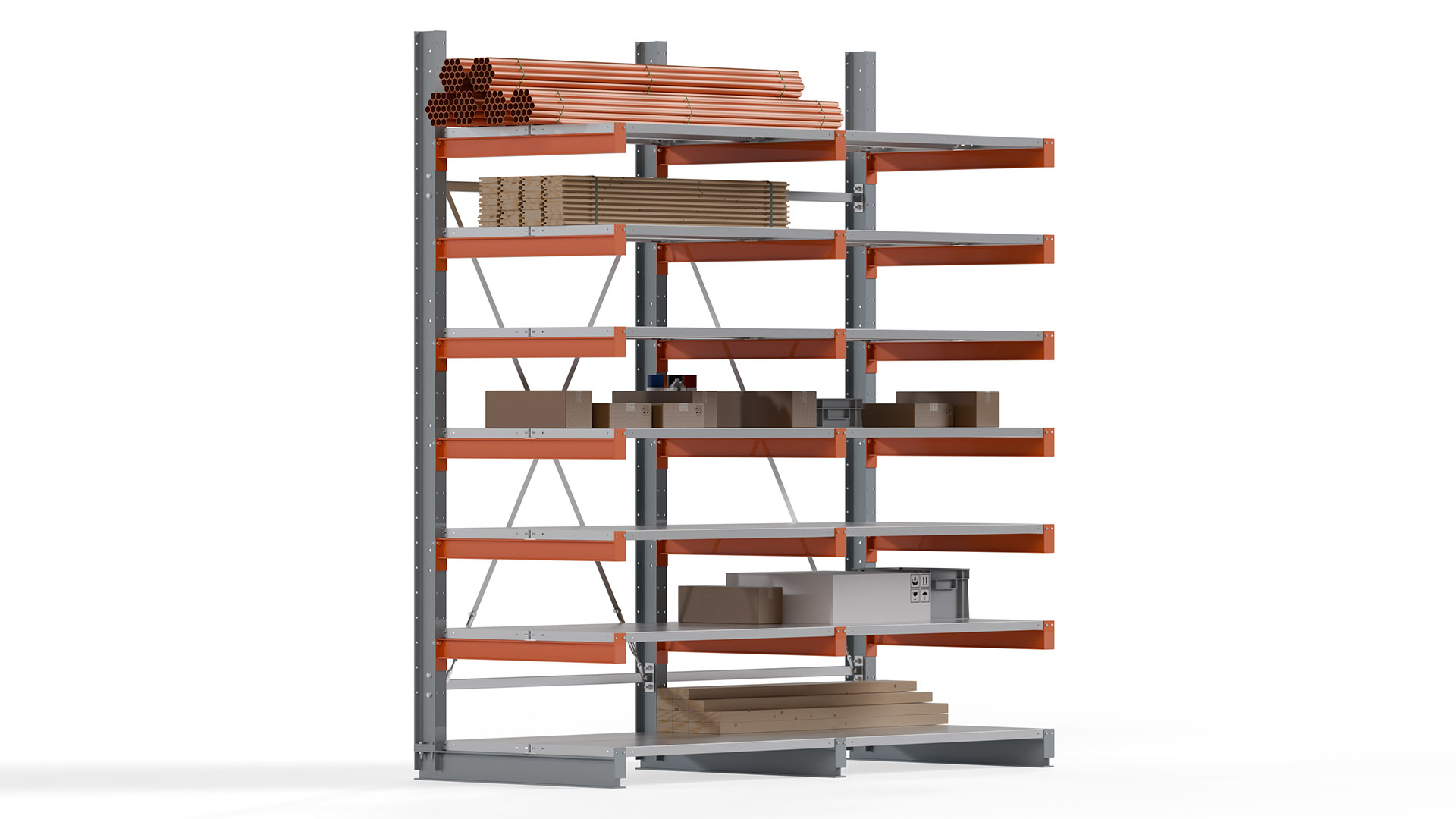 Kragarmregal KARL basic - lackiert - Breite: 256 cm - Höhe: 300 cm - Tiefe: 100 cm - Traglast je Kragarm: 450 kg - einseitig