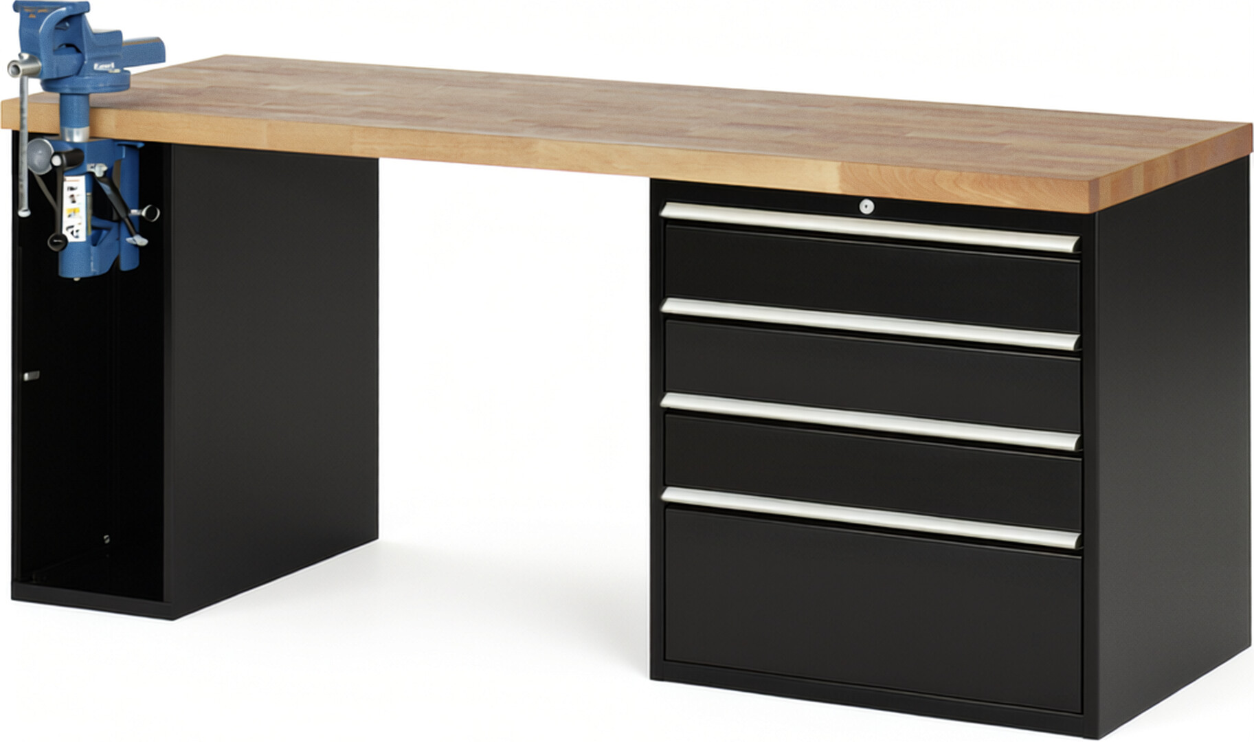 RAU Werkbank schwarz - Breite 200 cm - Tiefe 70 cm - Höhe 84 cm - Buche-Massiv Arbeitsplatte 40 mm