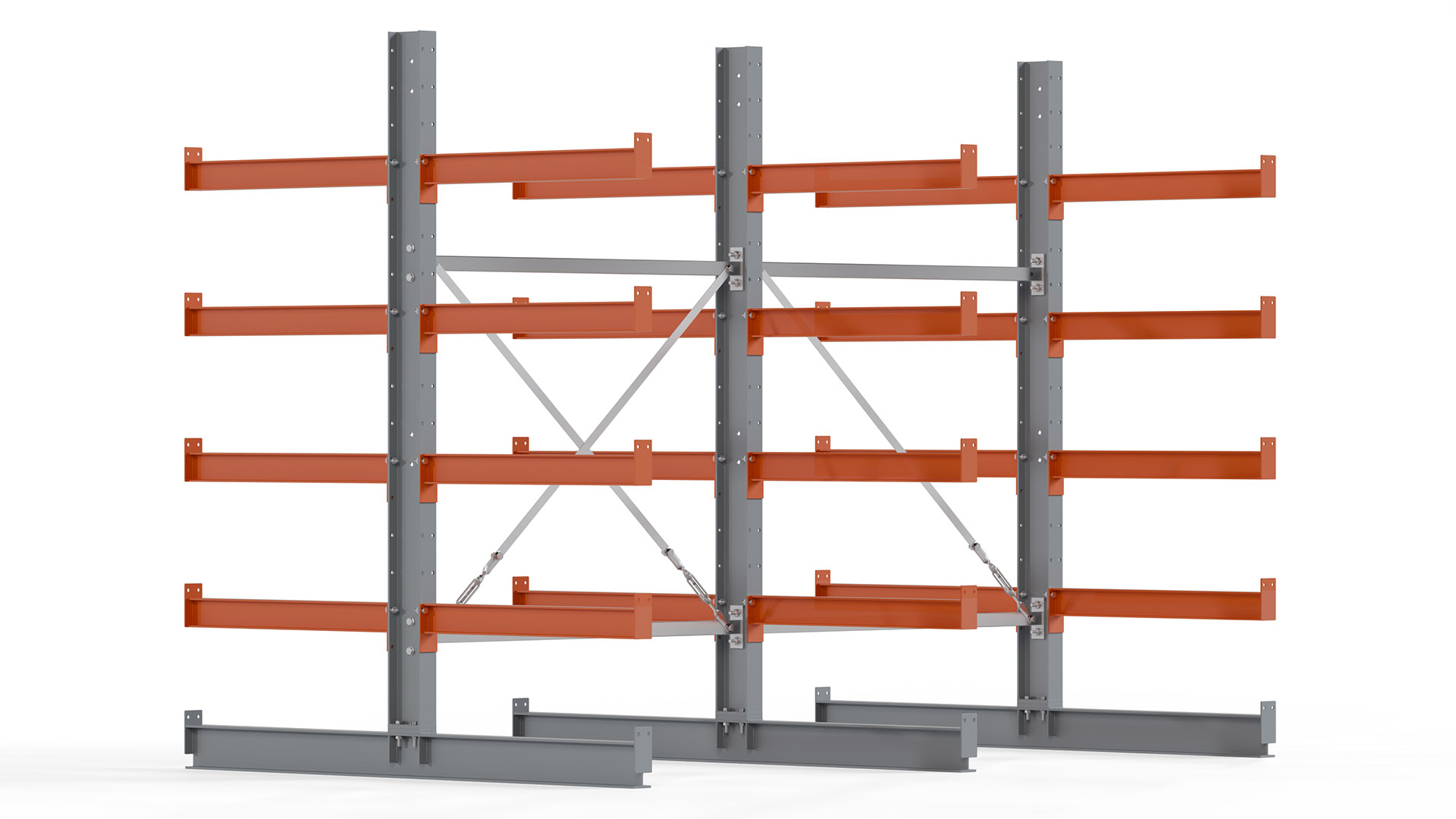 Kragarmregal KARL basic - lackiert - Breite: 256 cm - Höhe: 200 cm - Tiefe: 80 cm - Traglast je Kragarm: 550 kg - beidseitig
