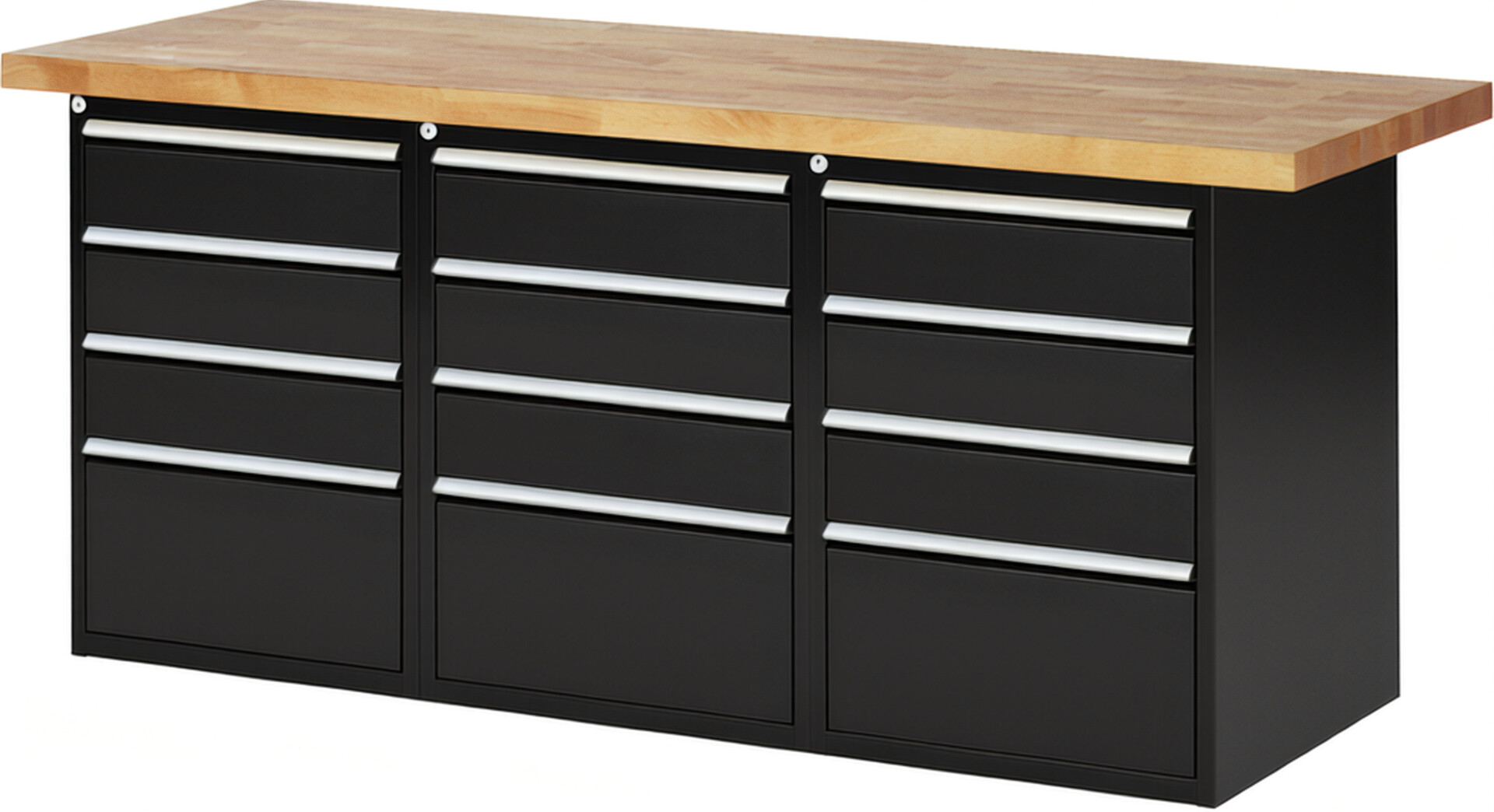 RAU Werkbank schwarz - Breite 200 cm - Tiefe 70 cm - Höhe 84 cm - Buche-Massiv Arbeitsplatte 40 mm