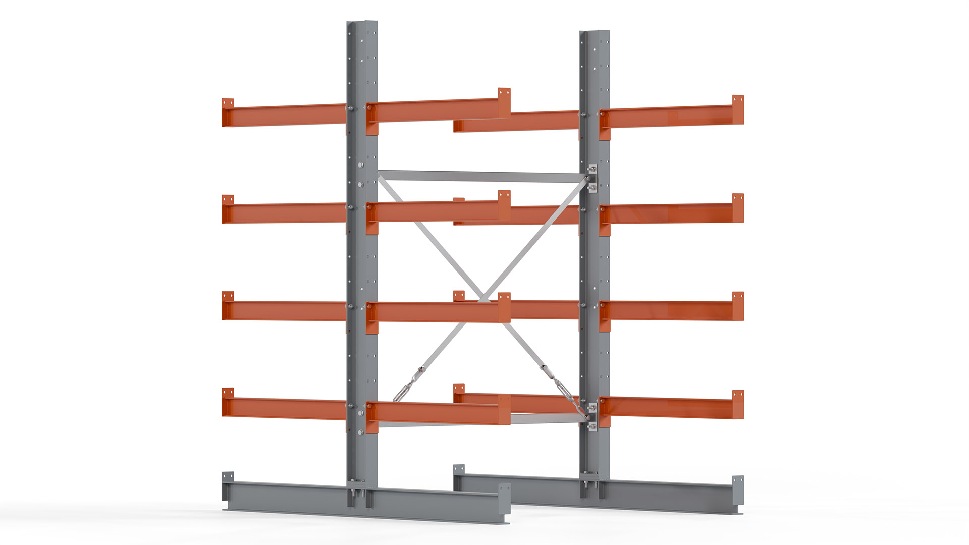 Kragarmregal KARL basic - lackiert - Breite: 128 cm - Höhe: 200 cm - Tiefe: 80 cm - Traglast je Kragarm: 550 kg - beidseitig
