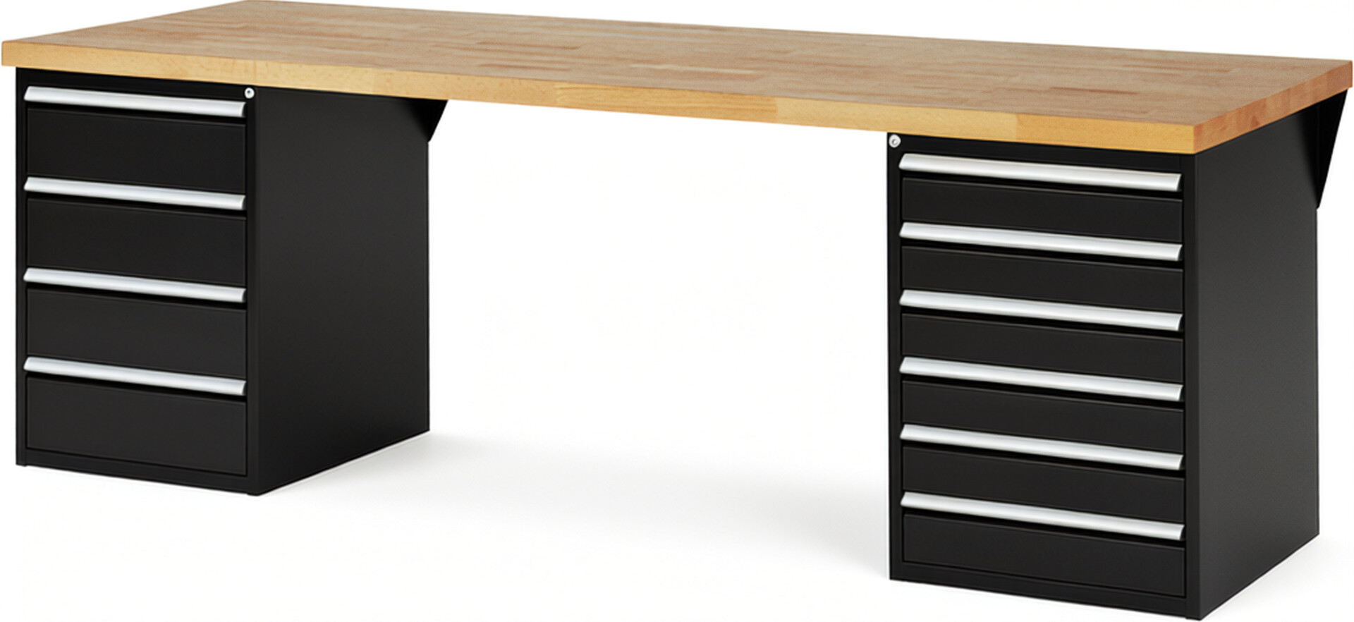 RAU Werkbank schwarz - Breite 250 cm - Tiefe 90 cm - Höhe 89 cm - Buche-Massiv Arbeitsplatte 40 mm